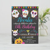 Geburtstagsparty personalisiert Sugar Skull Einladung (Stehend Vorderseite)
