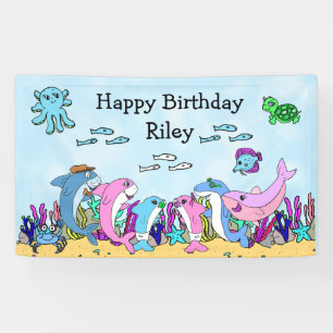 Geburtstagsparty personalisierter Baby Shark Famil Banner