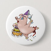 Geburtstagsparty Pig mit Kuchen und Cocktail Button (Vorderseite)
