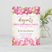 Geburtstagsparty Pink Balloons Einladung (Stehend Vorderseite)