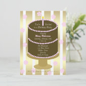 Geburtstagsparty Pink Cake mit Streifen Einladung (Stehend Vorderseite)