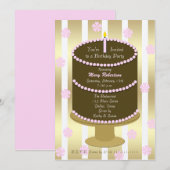 Geburtstagsparty Pink Cake mit Streifen Einladung (Vorne/Hinten)