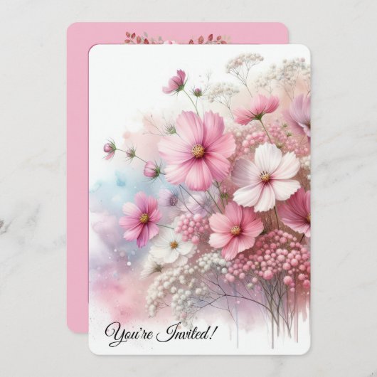 Geburtstagsparty Pink Cosmos Einladung (Vorne/Hinten)