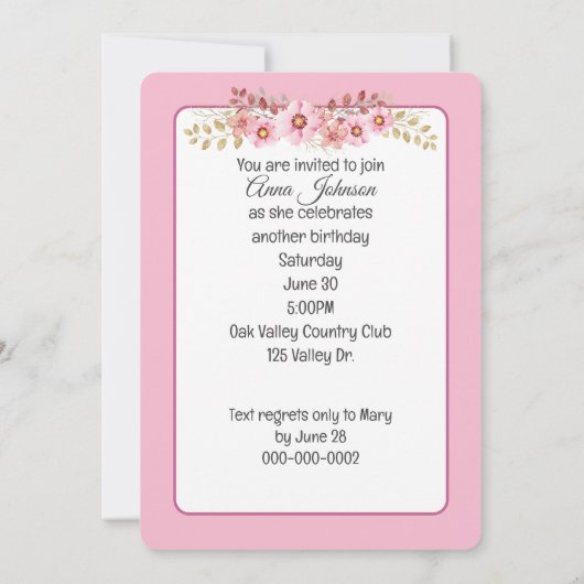 Geburtstagsparty Pink Cosmos Einladung (Rückseite)