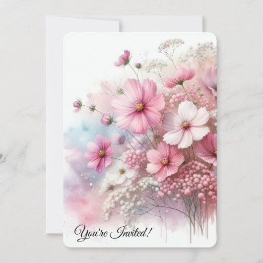Geburtstagsparty Pink Cosmos Einladung (Vorderseite)