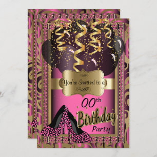 Geburtstagsparty Pink High Heels Leopard Einladung