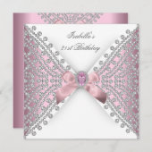 Geburtstagsparty Pink Silver White Diamond Einladung (Vorne/Hinten)