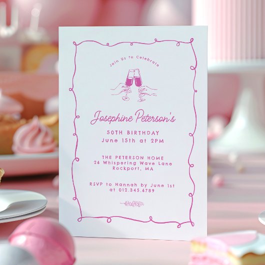 Geburtstagsparty Pink Whimsical Doodle Einladung