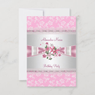 Geburtstagsparty Pink White Floral Damask Boys Einladung