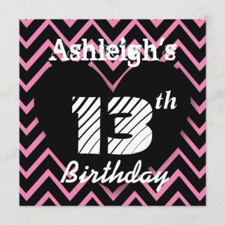 Geburtstagsparty Pink Zickzack Muster A005 Einladung