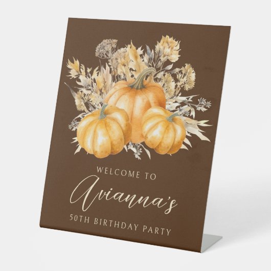 Geburtstagsparty Pumpkin Fall Blume Willkommen Sockelschild (Vorderseite)