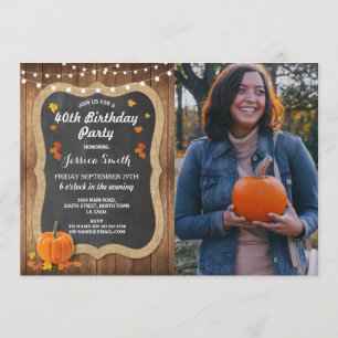 Geburtstagsparty Pumpkin Rustic Wood Chalk Foto Einladung