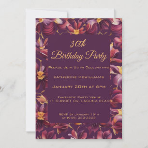 Geburtstagsparty-Purple Blumen- Einladung