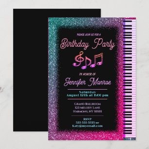 Geburtstagsparty Rainbow Glitzer Piano Einladung