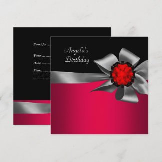 Geburtstagsparty Red Black Jewel Grau Bow Einladung
