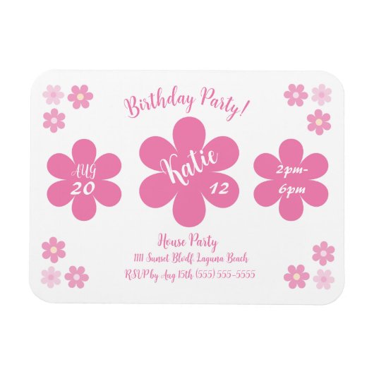 Geburtstagsparty - Rosa Blume Glam- Magnet (Horizontal)