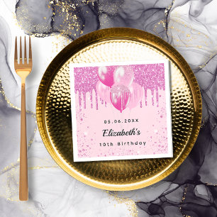 Geburtstagsparty Rosa Glitzer Ballons Mädchen Serviette