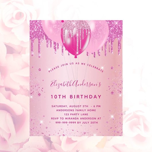 Geburtstagsparty Rosa Glitzer Einladung