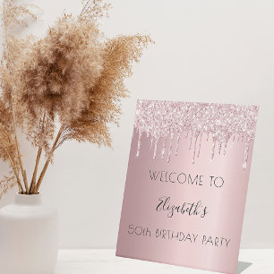 Geburtstagsparty Rosa Glitzer Tropfen willkommen Sockelschild