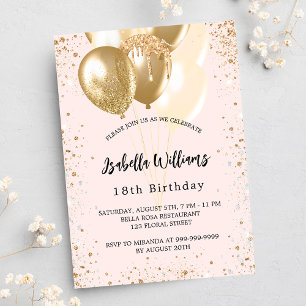 Geburtstagsparty Rosa Goldballons Einladungspostkarte