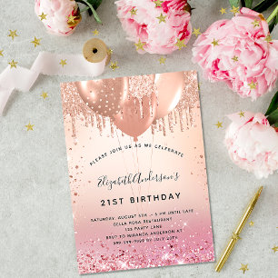 Geburtstagsparty Rosa Goldballons Rosa Gold Luxus Einladung