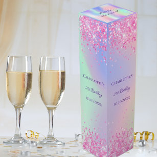 Geburtstagsparty rosa lila Glitzer holografisch Weinbox