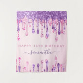 Geburtstagsparty Rosa Lila Glitzer Tropfen Wandteppich (Vorderseite)