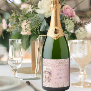 Geburtstagsparty Rosa Rosa Glitzer Staub Foto Schaumweinetikett