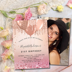 Geburtstagsparty Rosa Rosa Goldballon Foto Luxus Einladung