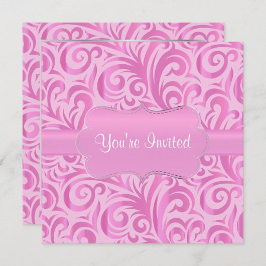 Geburtstagsparty| Rosa, Silber und Weiß Einladung (Vorne/Hinten)