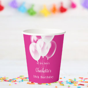 Geburtstagsparty Rosa weiße Luftballons Name Mädch Pappbecher