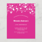 Geburtstagsparty Rosa weiße Sterne Budget Einladun (Vorderseite)
