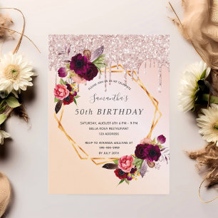 Geburtstagsparty Rose Gold Glitzer Blumenladen Postkarte