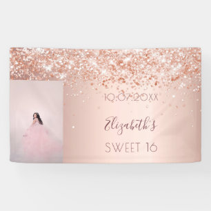 Geburtstagsparty Rose Gold Glitzer Foto Empfang Banner
