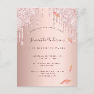 Geburtstagsparty Rose Gold Glitzer Rosa Einladung Postkarte