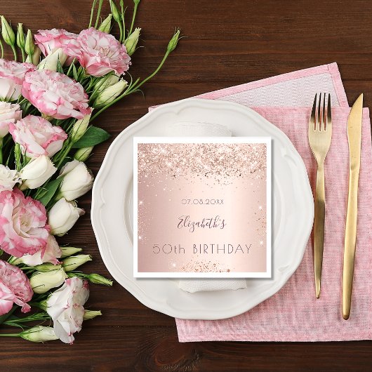 Geburtstagsparty Rose Gold Glitzer Staub Serviette