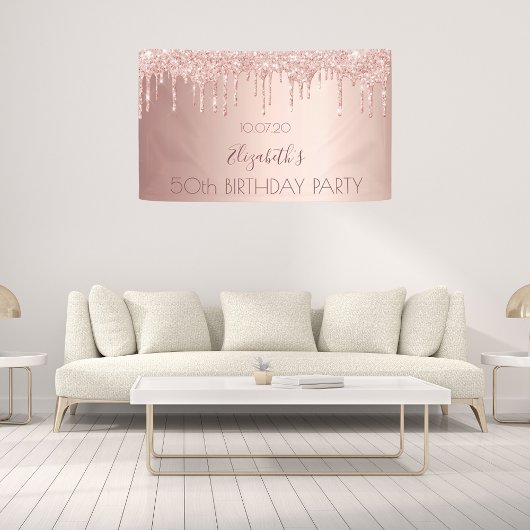 Geburtstagsparty Rose Gold Glitzer Tropfen Banner