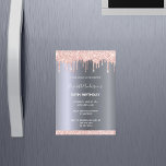 Geburtstagsparty Rose Gold Glitzer Tropfen Einladu Magneteinladung<br><div class="desc">Eine moderne, stilvolle und glamouröse magnetische Einladung für eine 50. Geburtstagsfeier (oder jedes Alter). Ein Imitat silbermetallicfarbenen Hintergrund mit einem eleganten Imitat Rose Gold Glitzer Tropfen, Farbe Tropfen aussehen. Der Name ist mit einem modernen, weißen handgeschriebenen Stil geschrieben. Vorlagen für Ihre Party-Details. Ideal als Save the Date Erinnerung für Ihre...</div>