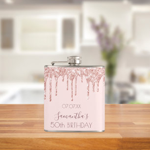 Geburtstagsparty Rose Gold Glitzer Tropfen rosa Na Flachmann