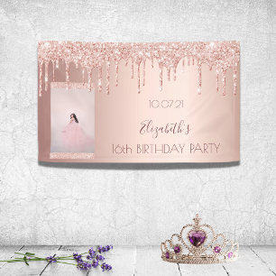 Geburtstagsparty Rose Gold Rosa Foto Empfang Banner