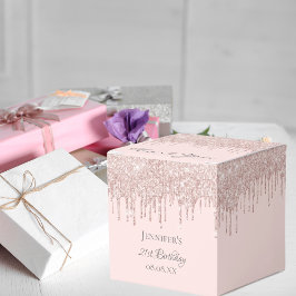 Geburtstagsparty Rose Gold Rosa Glitzer Tropfen Geschenkschachtel