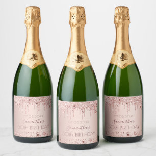 Geburtstagsparty Rose Gold Rosa Tropfen Stars Schaumweinetikett