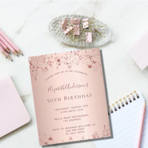 Geburtstagsparty Rose-Gold Sterne Budget-Einladung