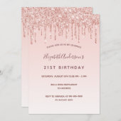 Geburtstagsparty Rose Goldbarren Rosa Tropfen Einladung (Vorne/Hinten)
