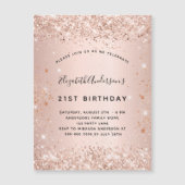 Geburtstagsparty Rose Goldblume Glitzer Luxus Magneteinladung (Vorderseite)