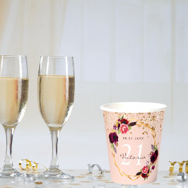 Geburtstagsparty Rose goldbordeauxfarbene Blumenst Pappbecher