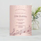 Geburtstagsparty Rose Golddiamanten Musik Einladung (Stehend Vorderseite)