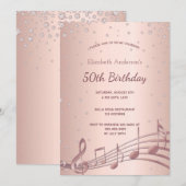 Geburtstagsparty Rose Golddiamanten Musik Einladung (Vorne/Hinten)