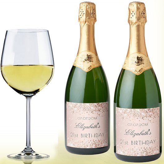 Geburtstagsparty Rose Goldfettname Schaumweinetikett