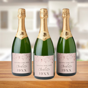 Geburtstagsparty Rose Goldstars Jahr geboren Schaumweinetikett